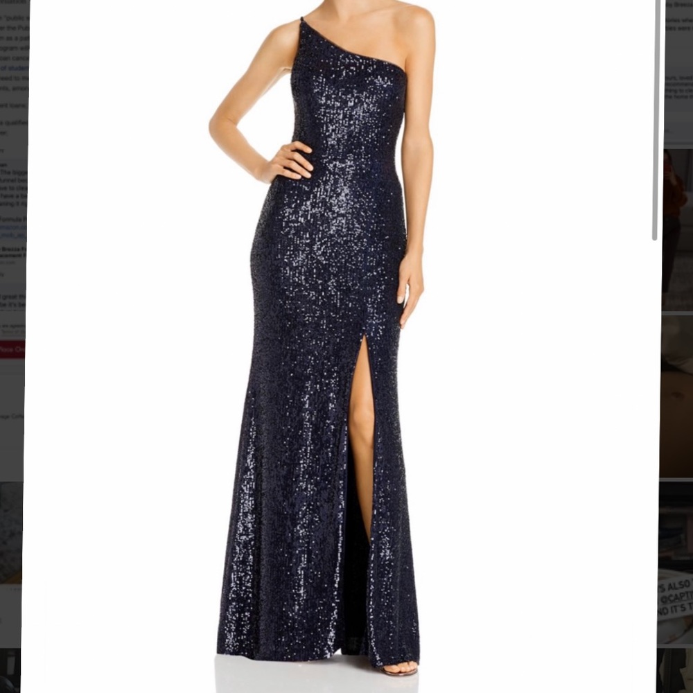 Aqua Sequin One Shoulder Gown
